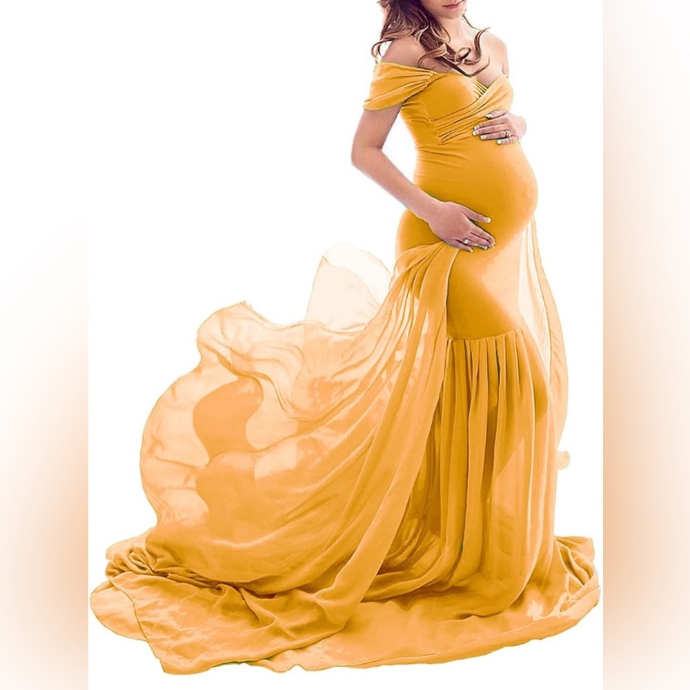 Yellow Maternity Maxi flying dress gown L